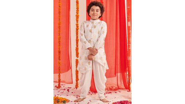 Pspeaches Boys Floral Printed Regular Kurta with Dhoti Pants