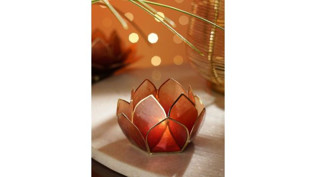 Pure Home and Living Burgundy & Gold-Toned Metal Tealight Holder