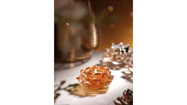 Pure Home and Living Orange 2 Pieces Textured Glass Candle Holder