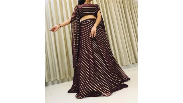 QUEDDY'S Self Design Semi Stitched Lehenga & Crop Top