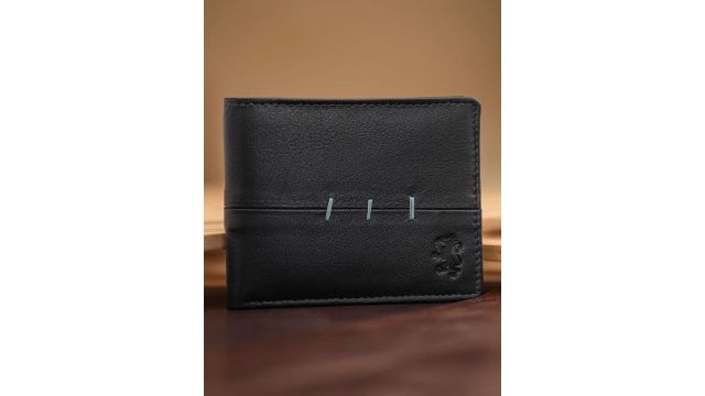 Red Tape Men Navy Blue Solid Leather Two Fold Wallet