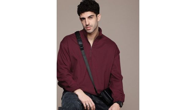 Roadster The Life Co. Solid Mock Collar Oversized Sweatshirt