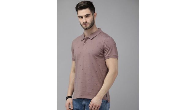 Roadster The Lifestyle Co Men Mauve Printed Pure Cotton Polo Collar T-shirt