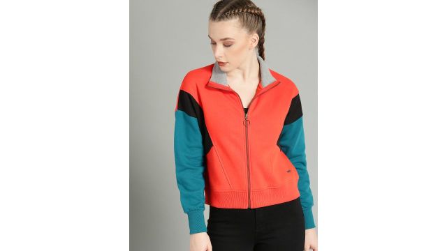 Roadster The Lifestyle Co Women Coral Orange Solid Sweatshirt