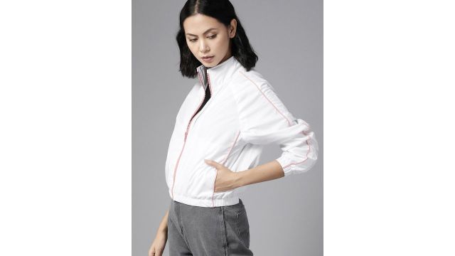 Roadster Women White Solid Bomber Jacket