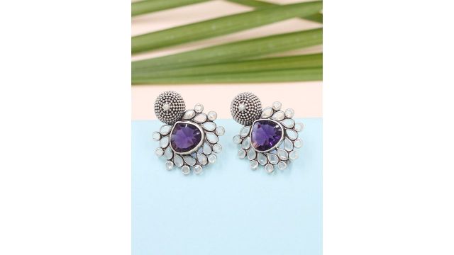 SANGEETA BOOCHRA Silver Hydro Stone Studded Contemporary Drop Earrings