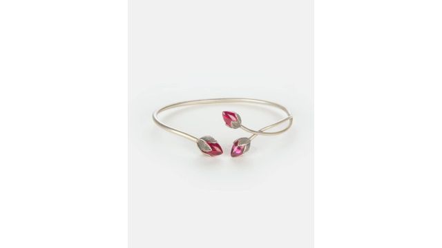 SHAYA Women Silver-Plated & Pink Cuff Bracelet