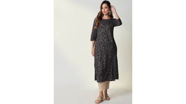 SHOWOFF Ethnic Motifs Printed Round Neck Straight Kurta