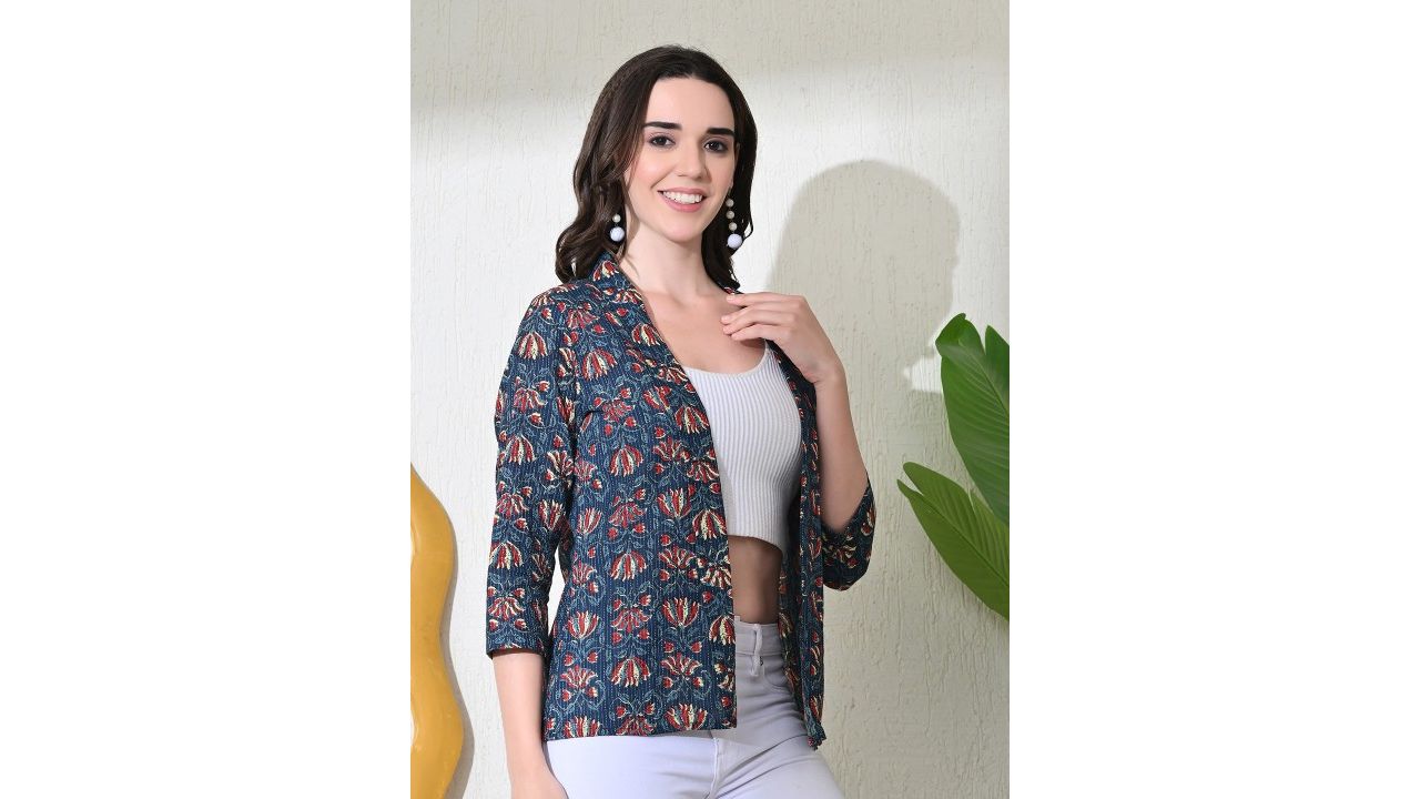 Sangria Floral Printed Open Front Shrug