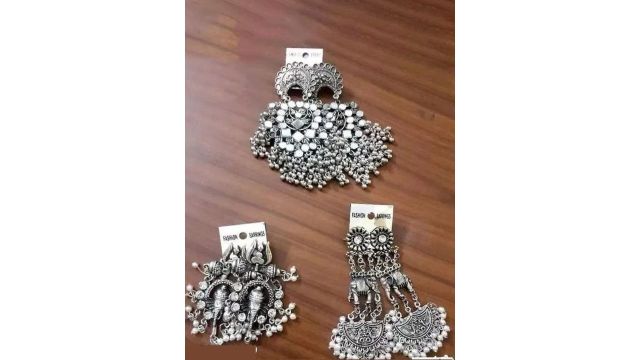 Sangria Set Of 3 Silver Plated Oxidised Drop Earrings