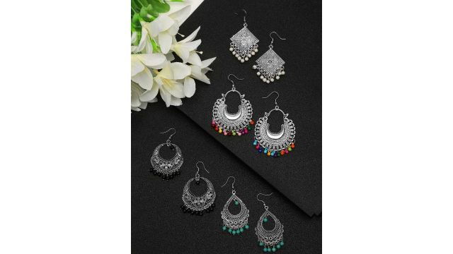 Sangria Set Of 4 Silver-Plated Beaded Drop Earrings