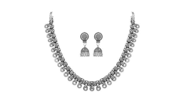 Sasitrends Oxidized German Silver Necklace with Earring