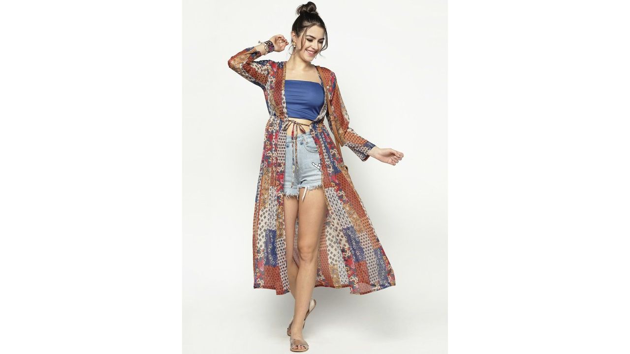 Sera Women Multicoloured Printed Tie-Up Shrug