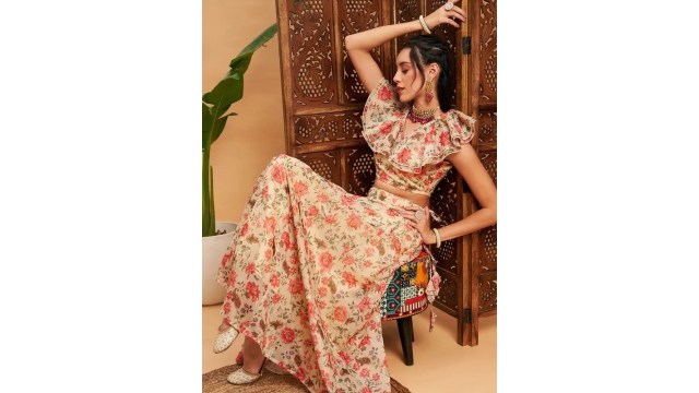 Shae by SASSAFRAS Printed Stitched Lehenga & Crop Top