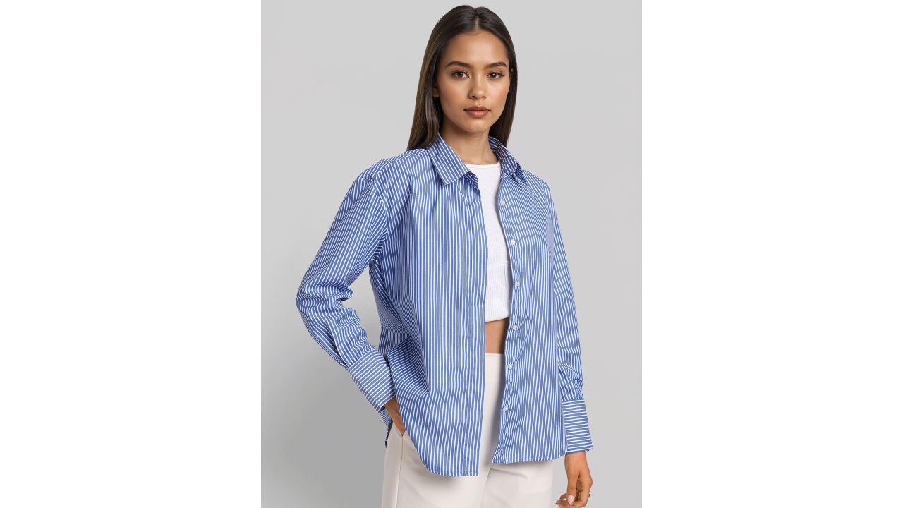 Style Quotient Women Smart Relaxed Fit Vertical Striped Spread Collar Casual Shirt