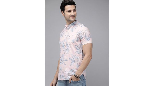 THE BEAR HOUSE Men Pink Slim Fit Floral Print Pure Cotton Casual Shirt