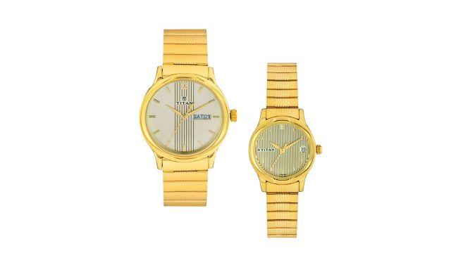 TitanBandhan Unisex Gold Analogue Watch Gift Set NL15802490YM05