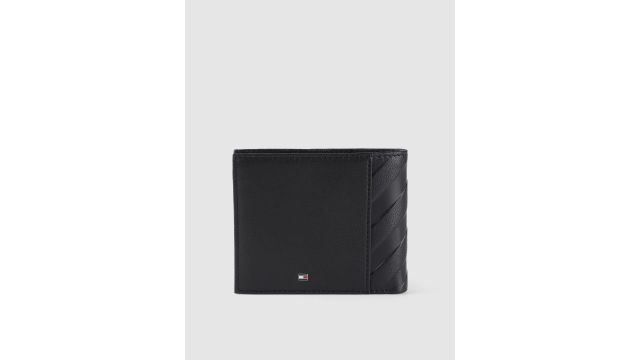 Tommy Hilfiger Men Black Textured Two Fold Leather Wallet