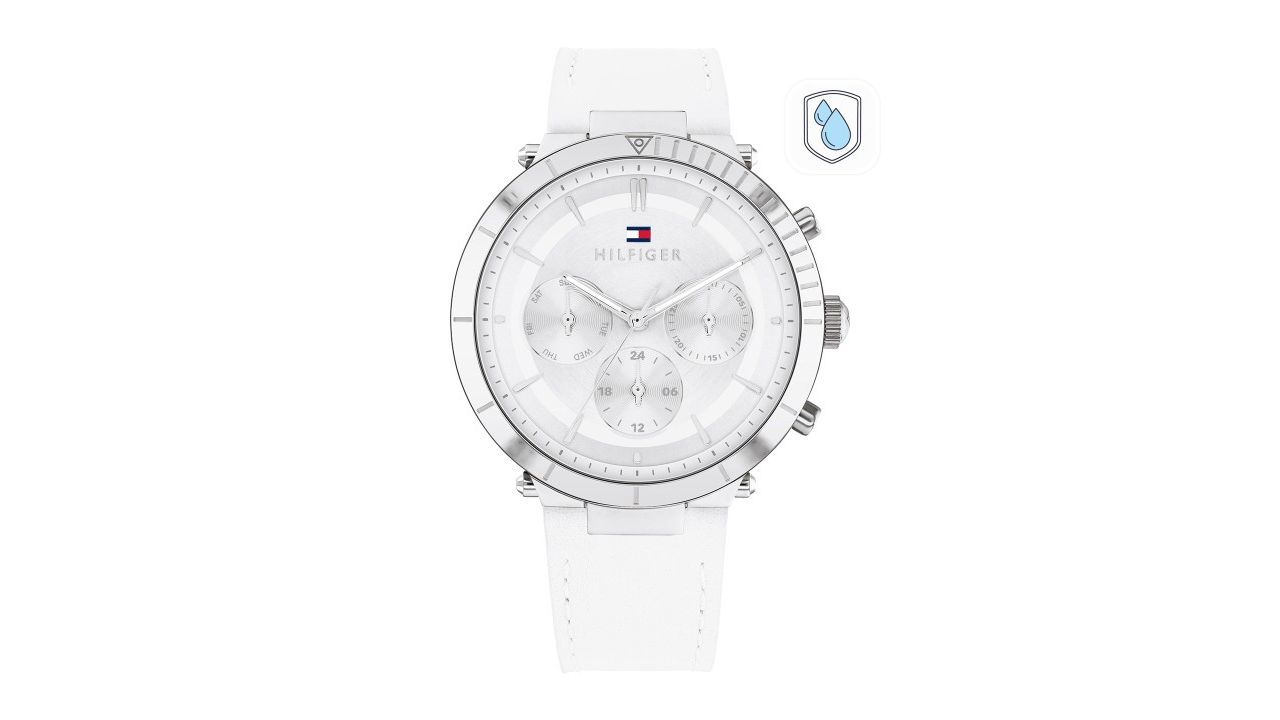 Tommy Hilfiger Women Silver-Toned Dial & White Leather Straps Analogue Watch
