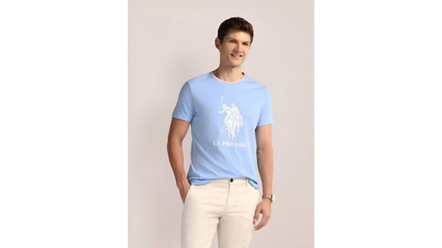 U.S. Polo Assn. Men Graphic Printed Round Neck Cotton Slim Fit T-Shirt