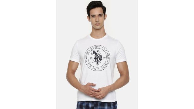 U.S. Polo Assn. Men White & Navy Blue Printed Athleisure T-shirt