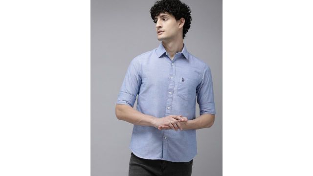 U.S. Polo Assn. Self Design Tailored Fit Pure Cotton Casual Shirt