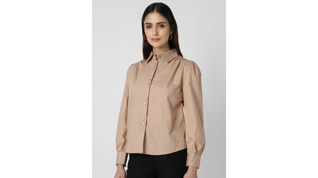 Van Heusen Woman Women Spread Collar Micro Ditsy Printed Cotton Formal Shirt