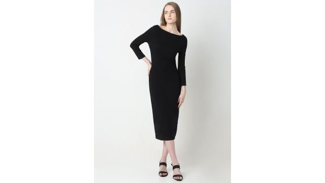 Vero Moda Solid Boat Neck Sheath Midi Dress