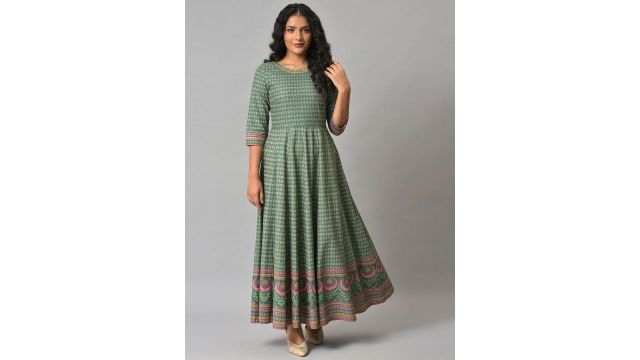 W Women Checked Maxi Fit and Flare Ethnic Dresses