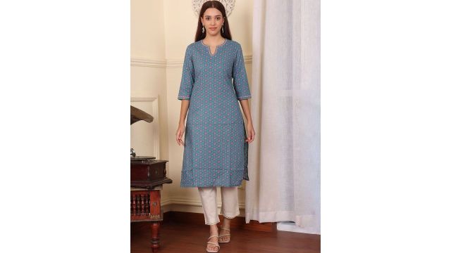 W Women Floral Printed Thread Work Kurta