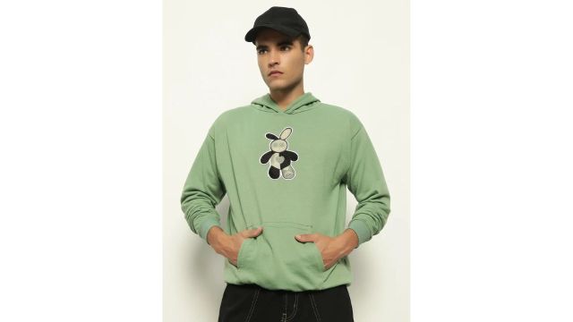 WOXEN Men Full Sleeve Applique Hooded Sweatshirt