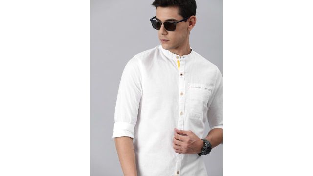 WROGN Men White Solid Slim Fit Casual Shirt