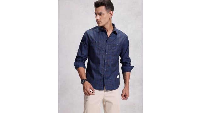 WROGN Pure Cotton Comfort Fit Opaque Checked Casual Shirt