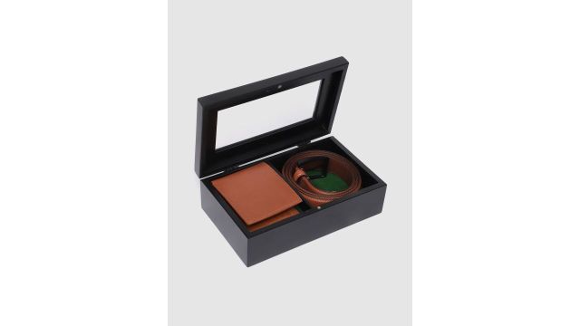 Woodland Men Leather Wallet & Belt Accessory Gift With Box