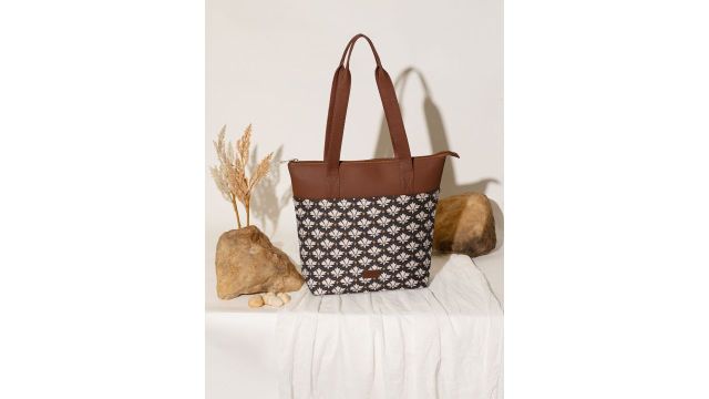 ZOUK Ethnic Motifs Printed Structured Jute Tote Bag