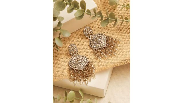 Zaveri Gold-Plated Contemporary Drop Earrings