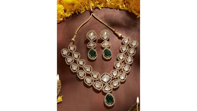 Zaveri Pearls Gold-Plated Austrian Diamond-Studded Jewellery Set