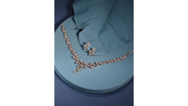 Zaveri Pearls Rose Gold-Plated CZ-Studded Necklace & Earrings