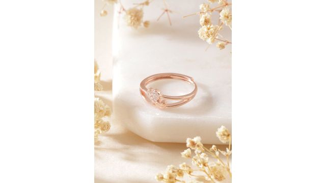 Zavya Women Rose Gold-Plated CZ Studded 925 Pure Sterling Silver Finger Ring
