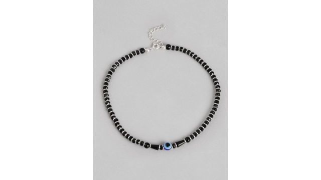 Zavya Women Silver-Plated 925 Sterling Silver Studded Evil-Eye Anklet