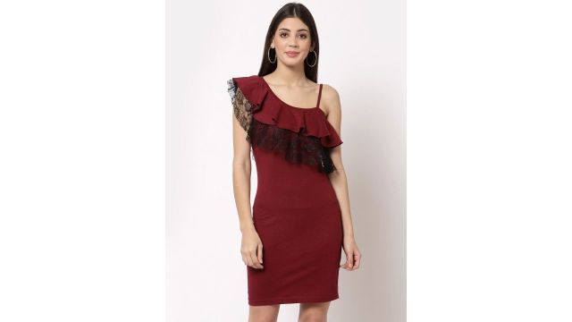 aayu Women Maroon Sheath Cotton Dress