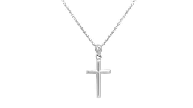 14K White Gold Petite Cross Pendant Necklace