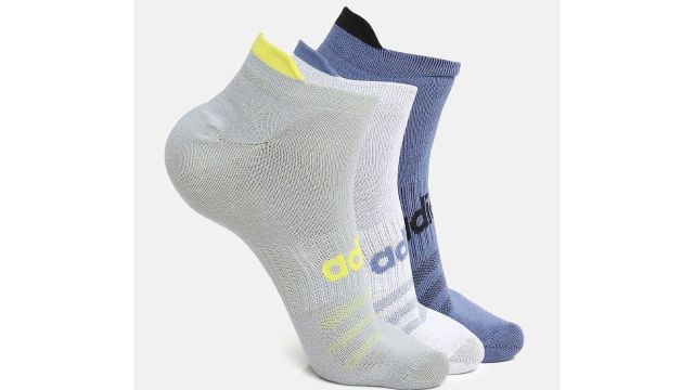 ADIDASMen White & Blue Pack of 3 Patterned Low Cut Socks