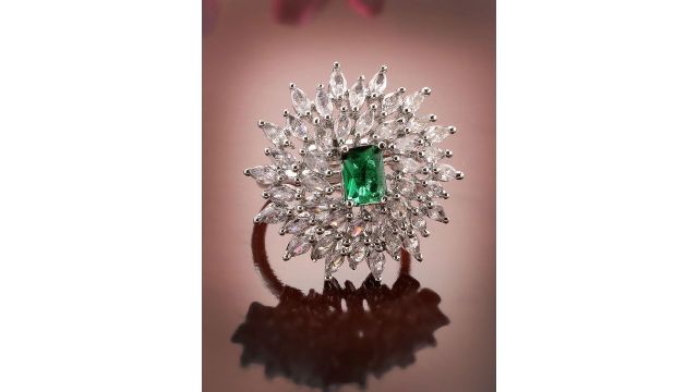 ADIVA Silver Plated American Diamond Studded Finger Ring