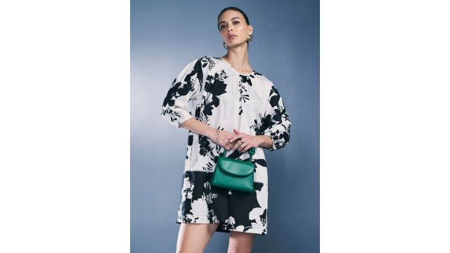 AND Floral Printed Round Neck Pure Cotton A-Line Dress