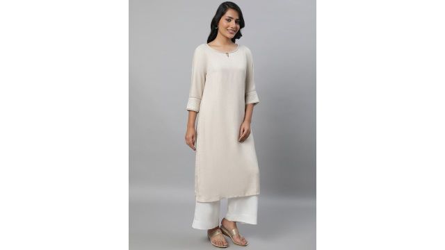 AURELIA Keyhole Neck Lace Inserted Straight Kurta