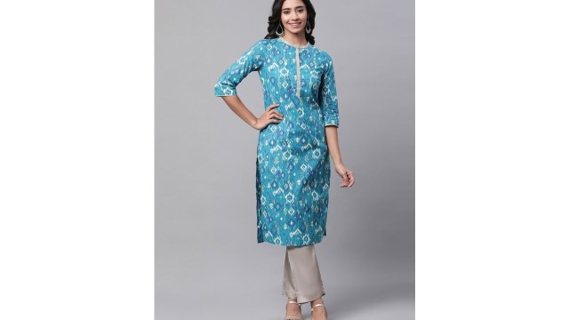 AURELIAEthnic Motif Printed Pure Cotton Straight Kurta