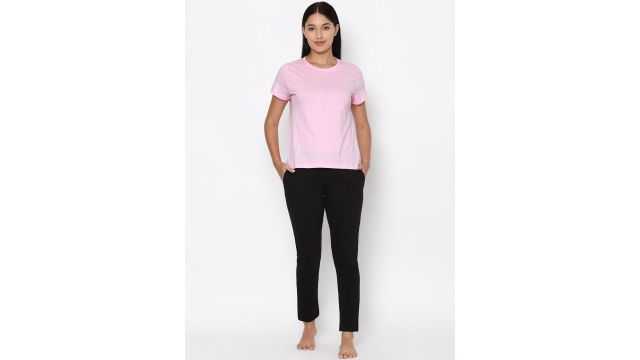 Allen Solly Woman Pink Pure Cotton Solid Lounge T Shirt