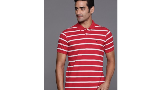 Allen SollyStriped Polo Collar T-shirt