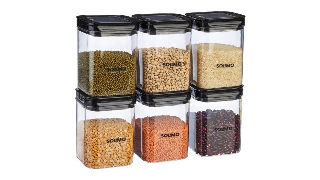 Amazon Brand - Solimo Airtight Plastic Storage Jar and Container Set (Set of 6, 1150ml)